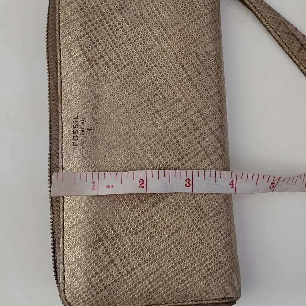 Fossil Sydney Clutch Wallet Rose Gold Leather Zip Around